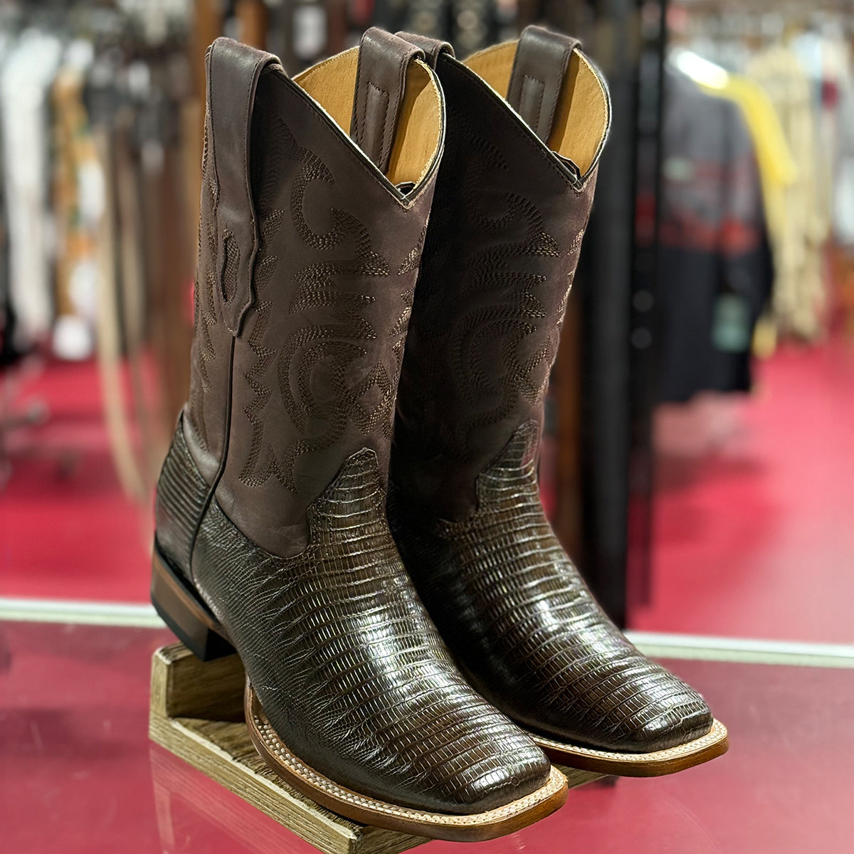 Los Altos Brown Lizard Square Toe Boots