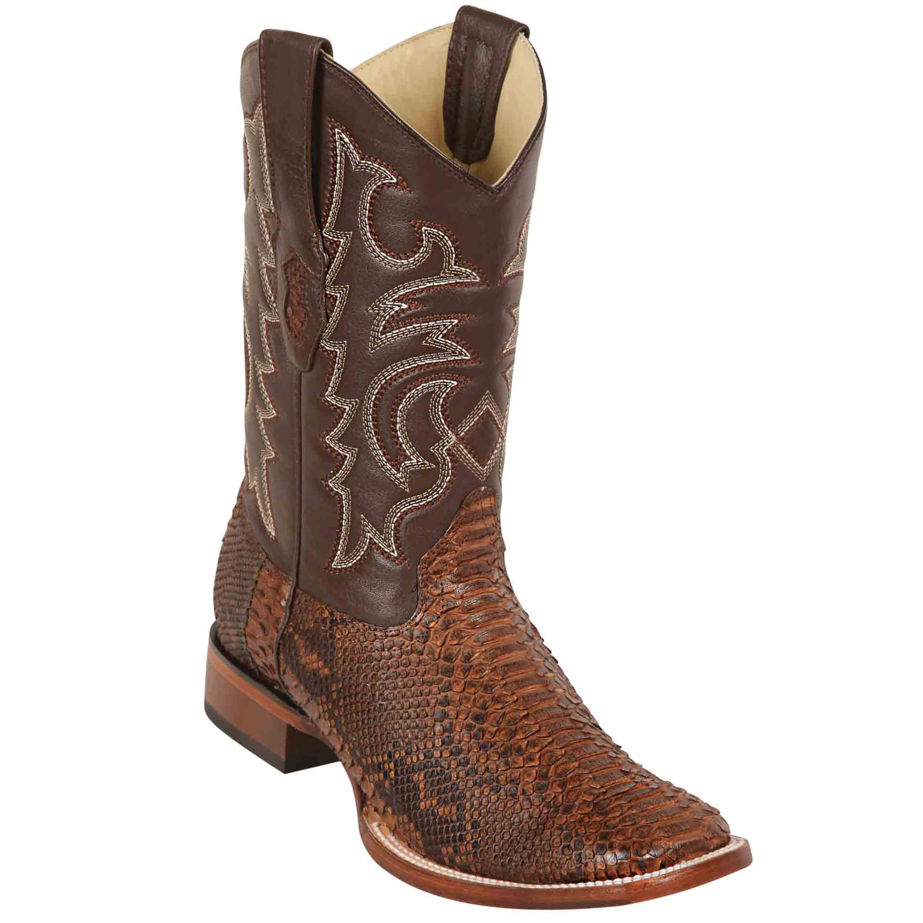 Mens Brown Square Toe Western Boots Snakeskin - Los Altos Boots