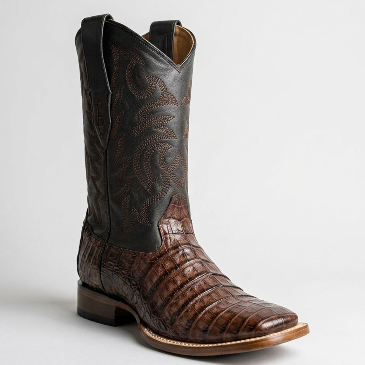 Los Altos men's brown caiman belly leather square toe western boot.