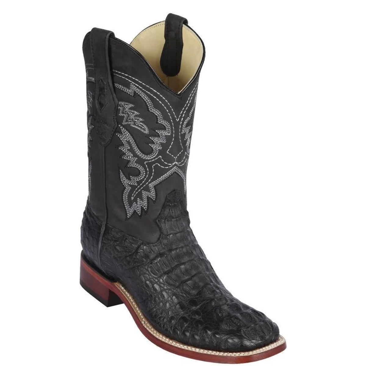 Black Hornback Caiman Boots Square Toe | Los Altos Boots