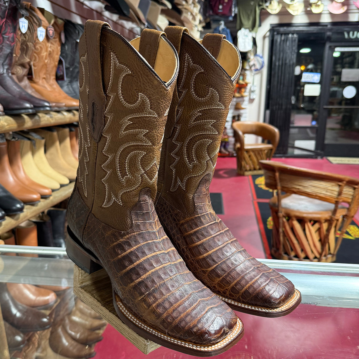 Los Altos Brown Caiman Square Toe Boots