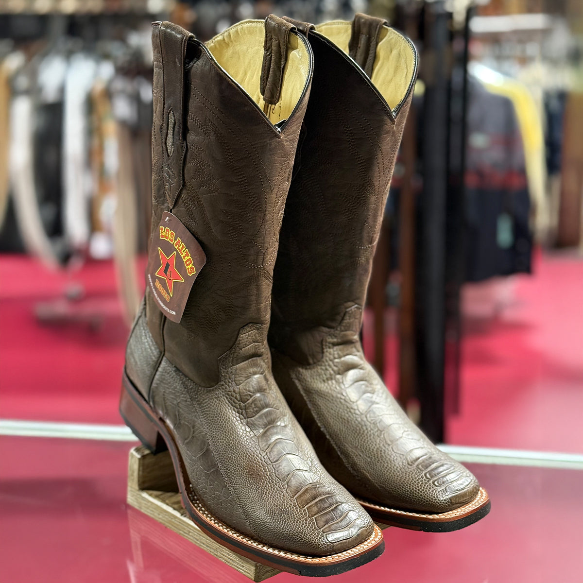 Los Altos Brown Ostrich Leg Square Toe Boots