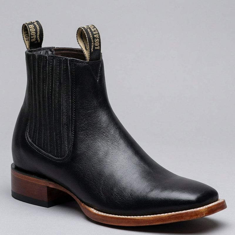 Los Altos Men's Black Wide Square Toe Western Ankle Boot