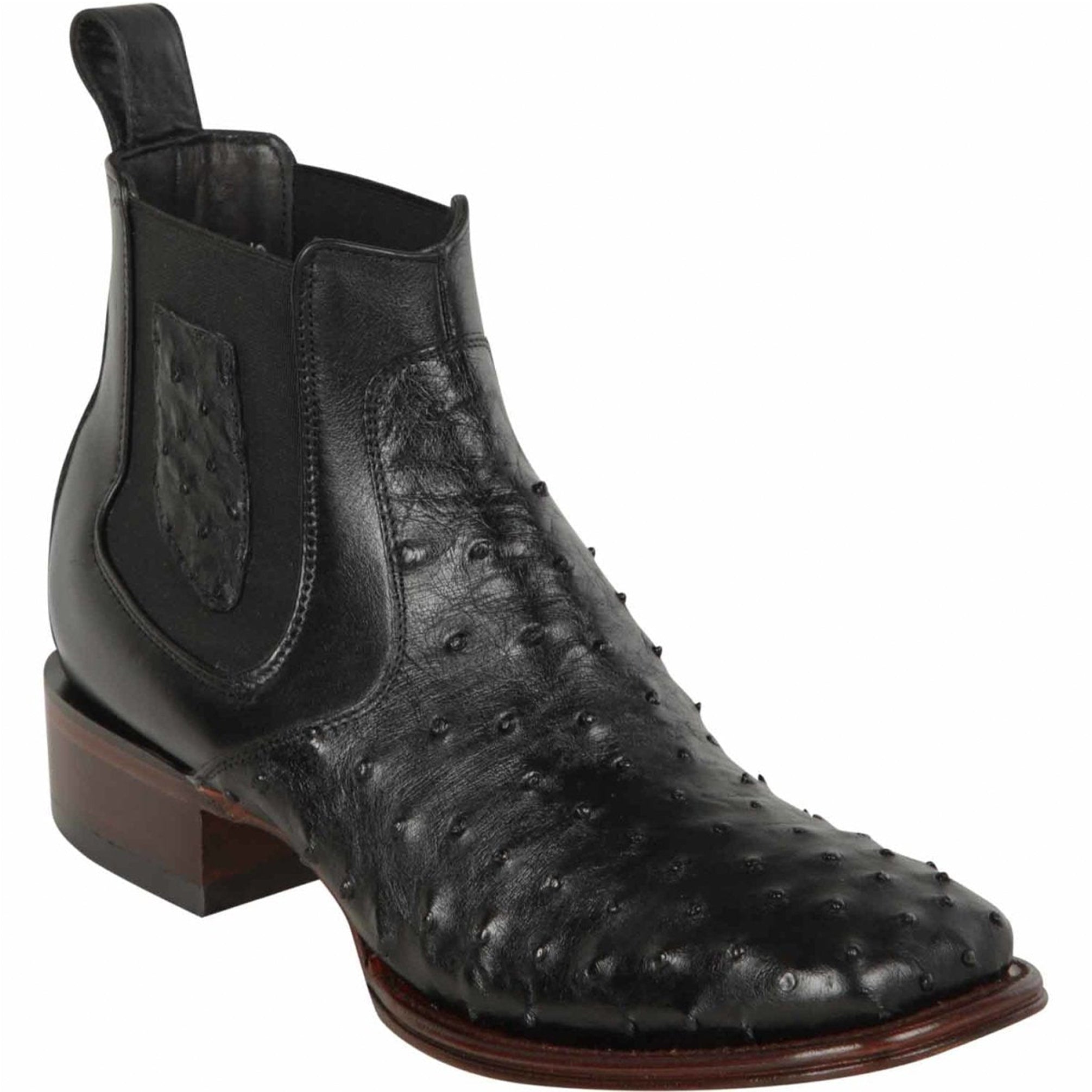 Mens Short Black Ostrich Leather Boots Square Toe - Los Altos Boots