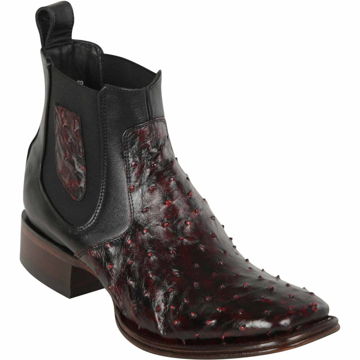 Mens Ostrich Boots Black Cherry Snip Toe