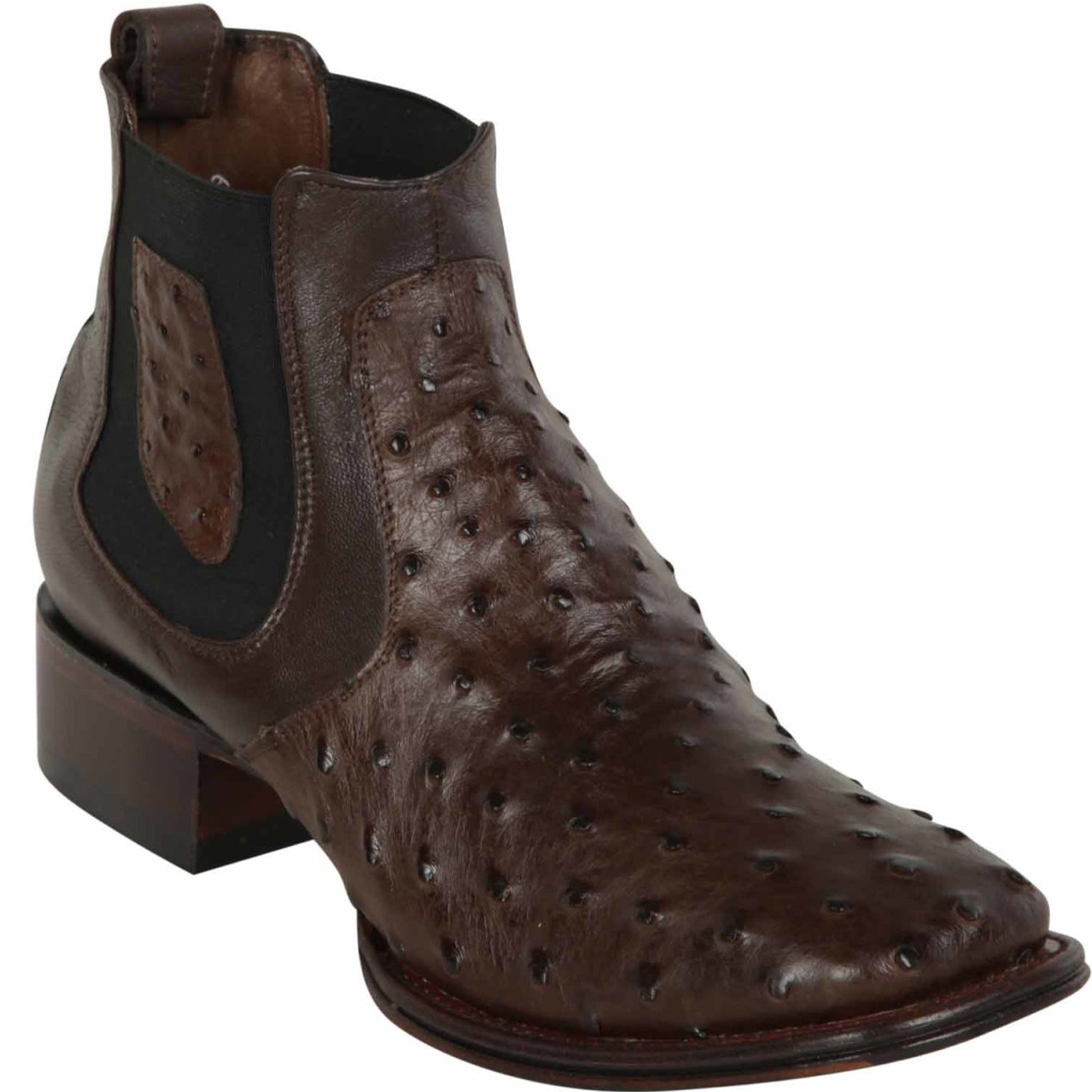 Mens Short Brown Ostrich Leather Boots Square Toe - Los Altos Boots