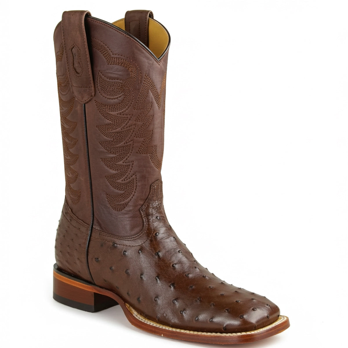 Los Altos Brown Ostrich Extra Wide Square Toe Western Boot