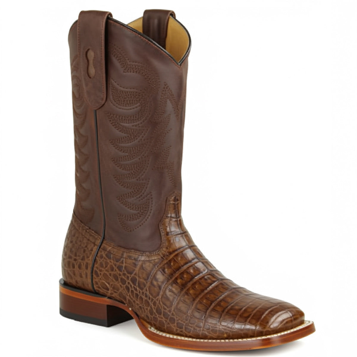 Los Altos Brown Caiman Extra Wide Square Toe Boots