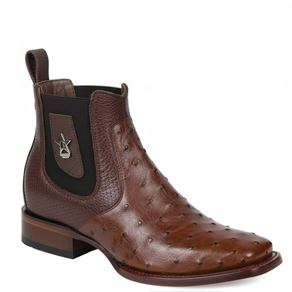 Los Altos Short Brown Square Toe Ostrich Boot