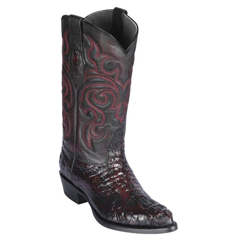 Los Altos men's black cherry caiman hornback western boot j-toe profile.