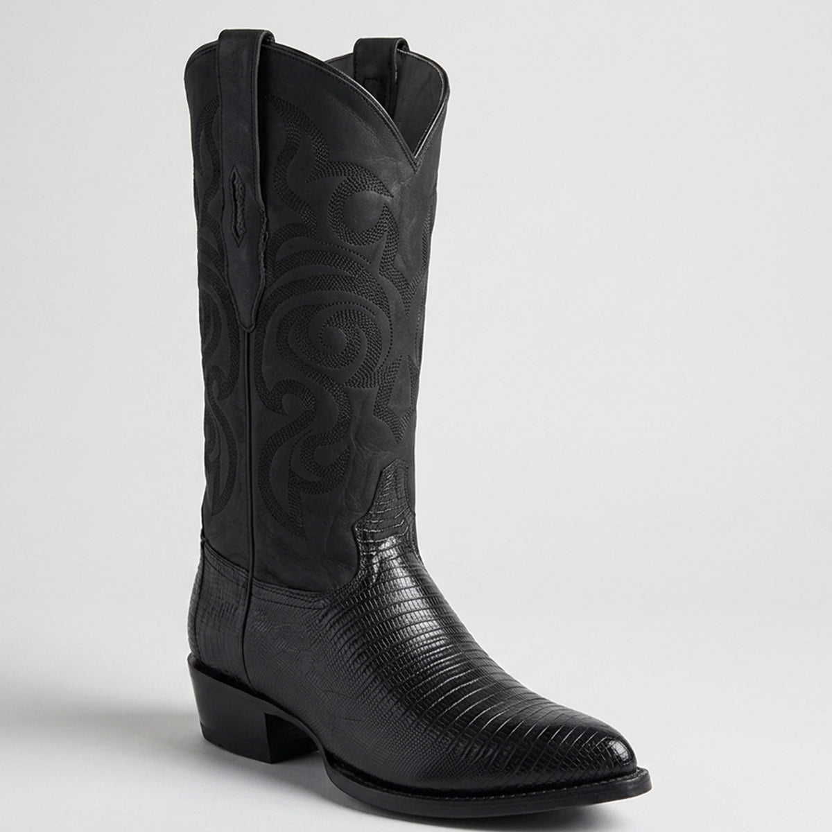 Los Altos Men's Black Lizard Cowboy Boots J-Toe