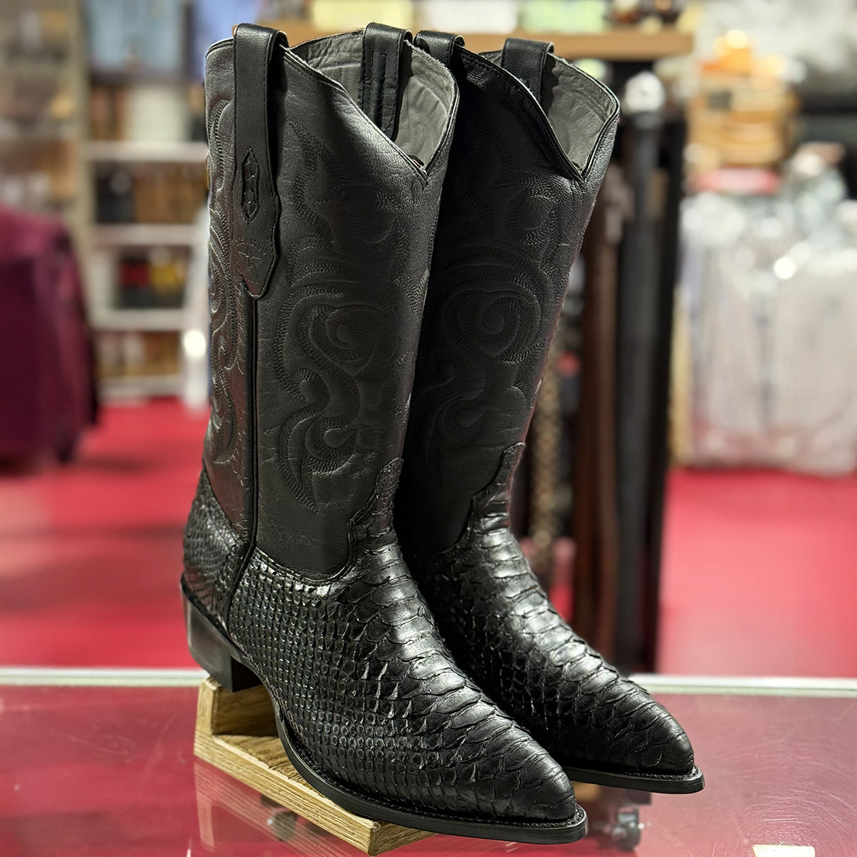 Los Altos Black Python Cowboy Boots J-toe