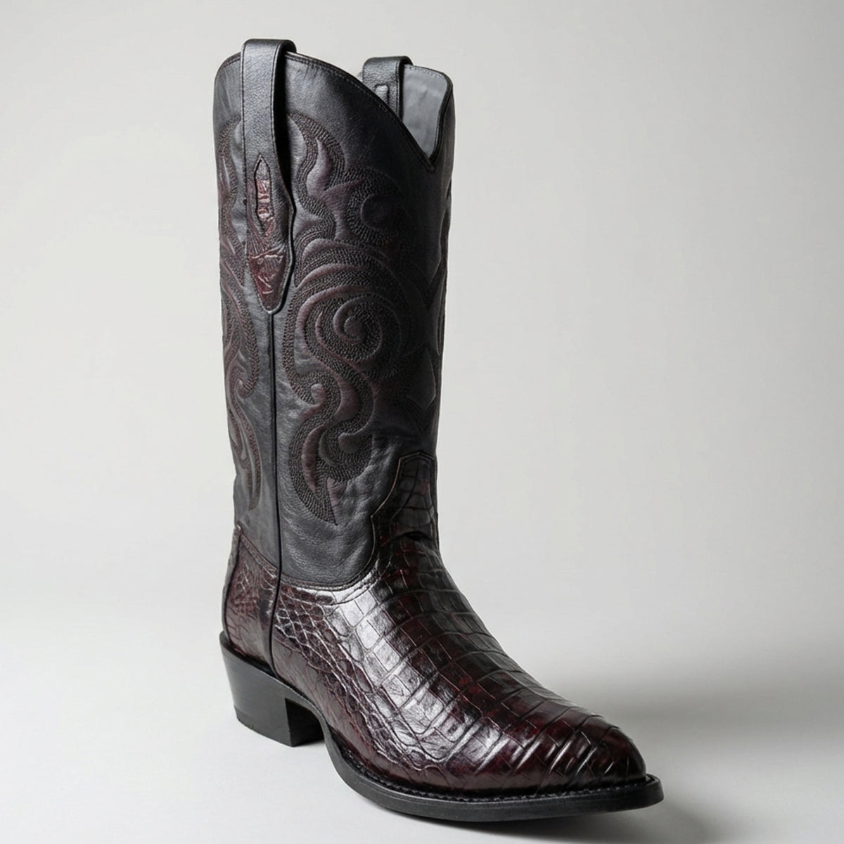 Los Altos Men's Black Cherry Caiman Belly Cowboy Boot J-Toe
