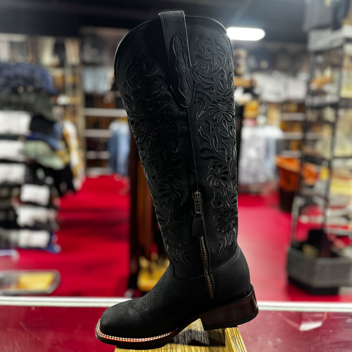 Abolengo Valencia Crazy Black Cowgirl Boots Square Toe