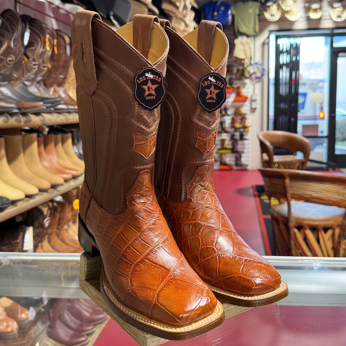 Los Altos Cognac Alligator Square Toe Cowboy Boots