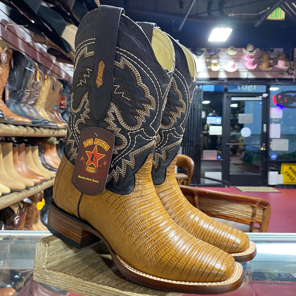 Los Altos Antique Saddle Lizard Square Toe Cowboy Boots