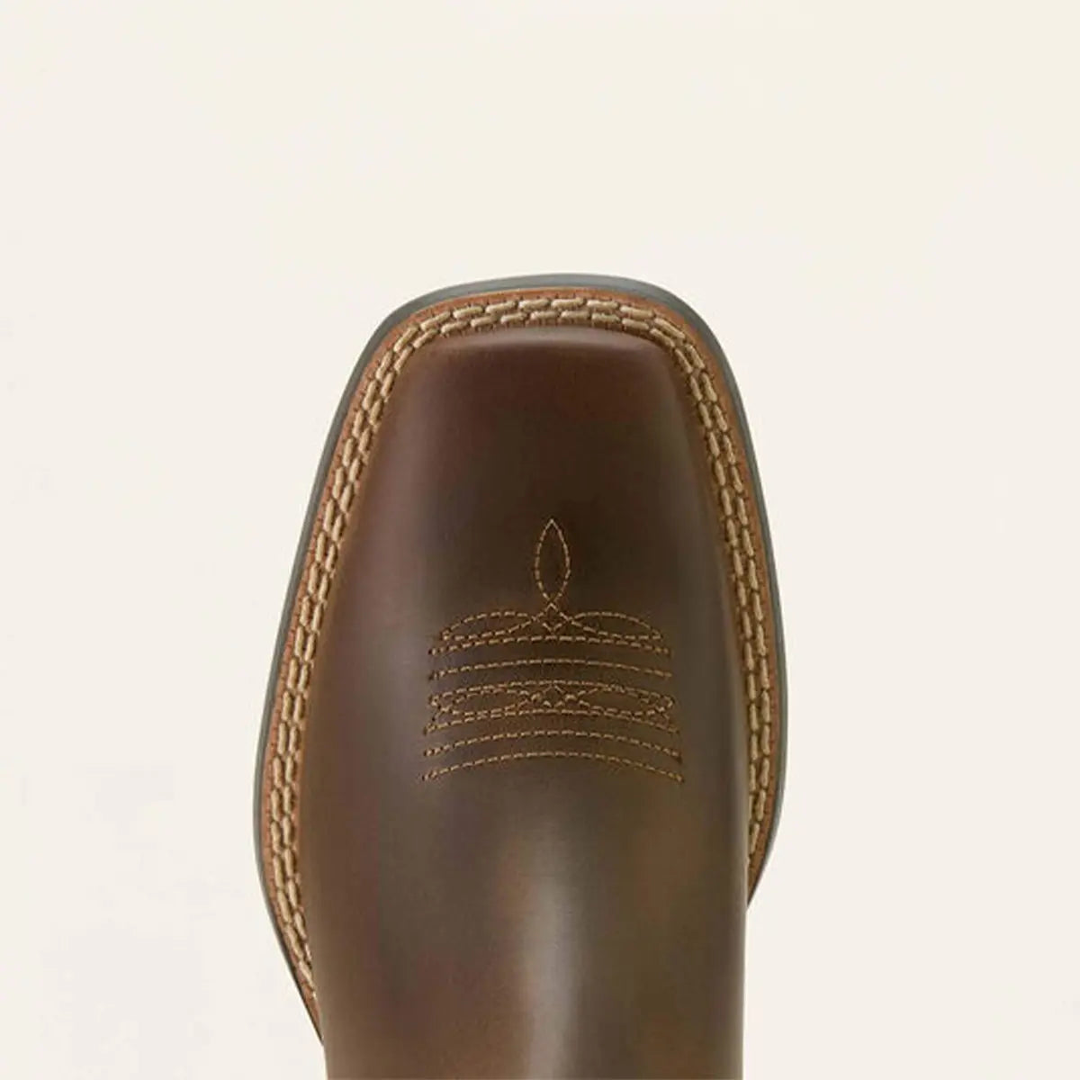 Top-down view of the wide square toe profile on the Ariat Kids' Booker Chelsea boot highlighting the classic Western toe bug stitching.