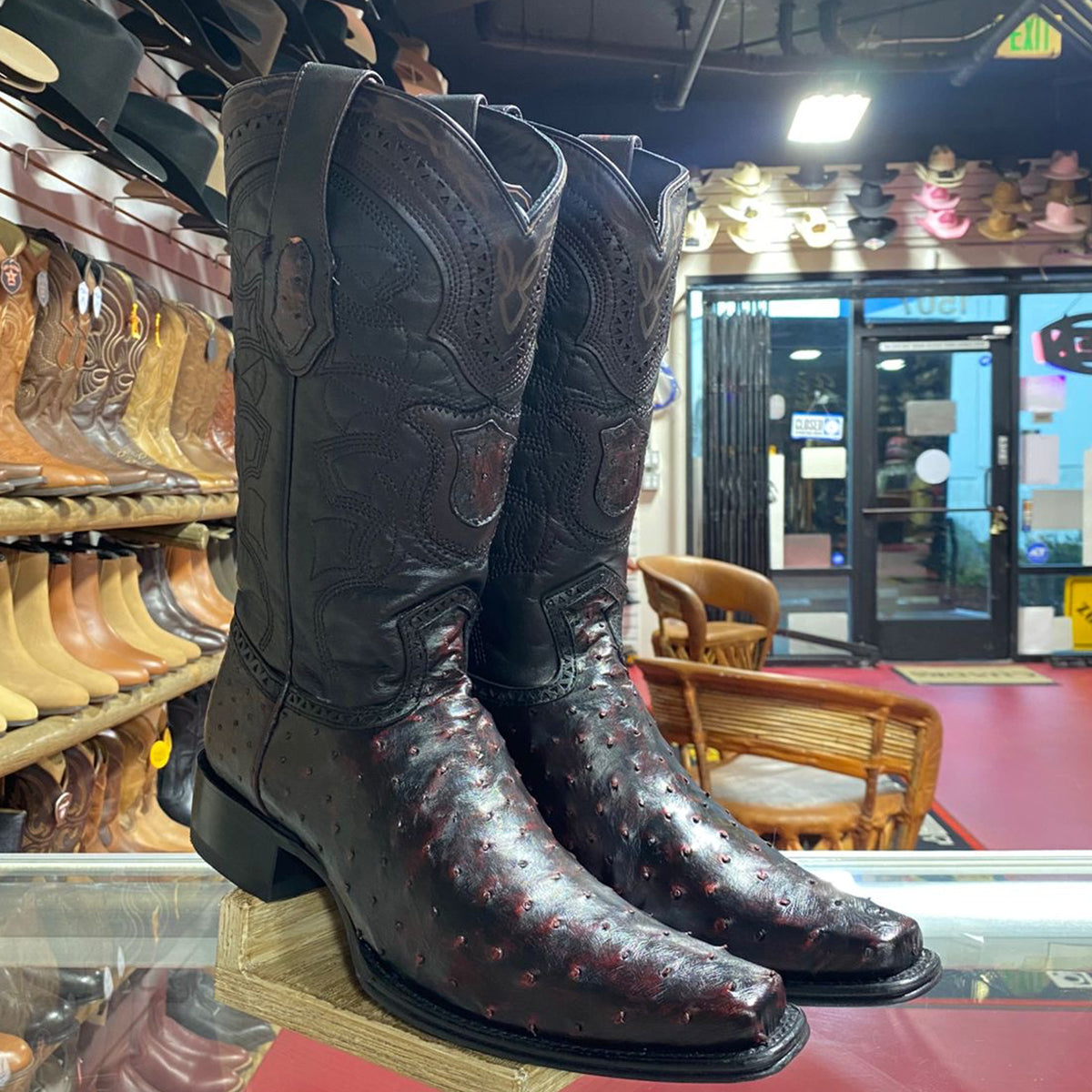 Los Altos Ostrich Western Boots Black Cherry