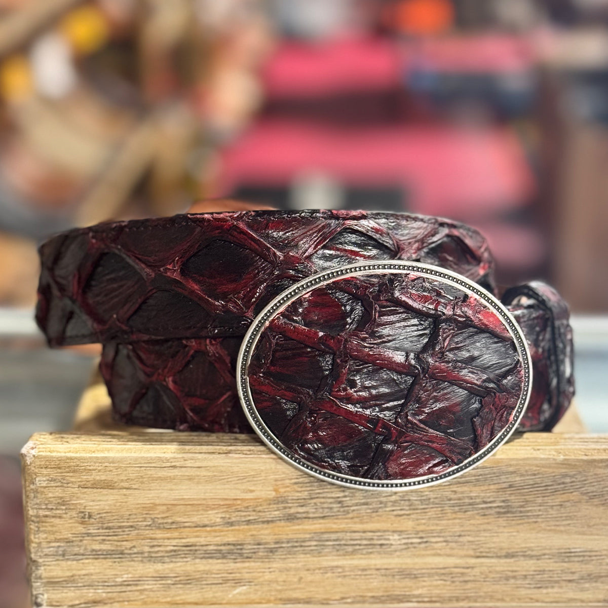 Black Cherry Pirarucu Belt | Exotic Fish Leather