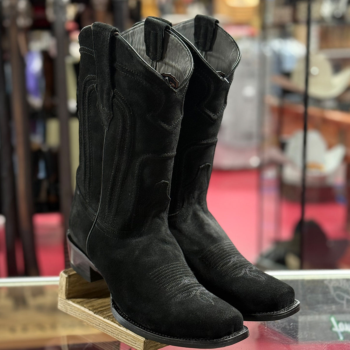 Los Altos Black Suede Cowboy Square Toe Boots 7x