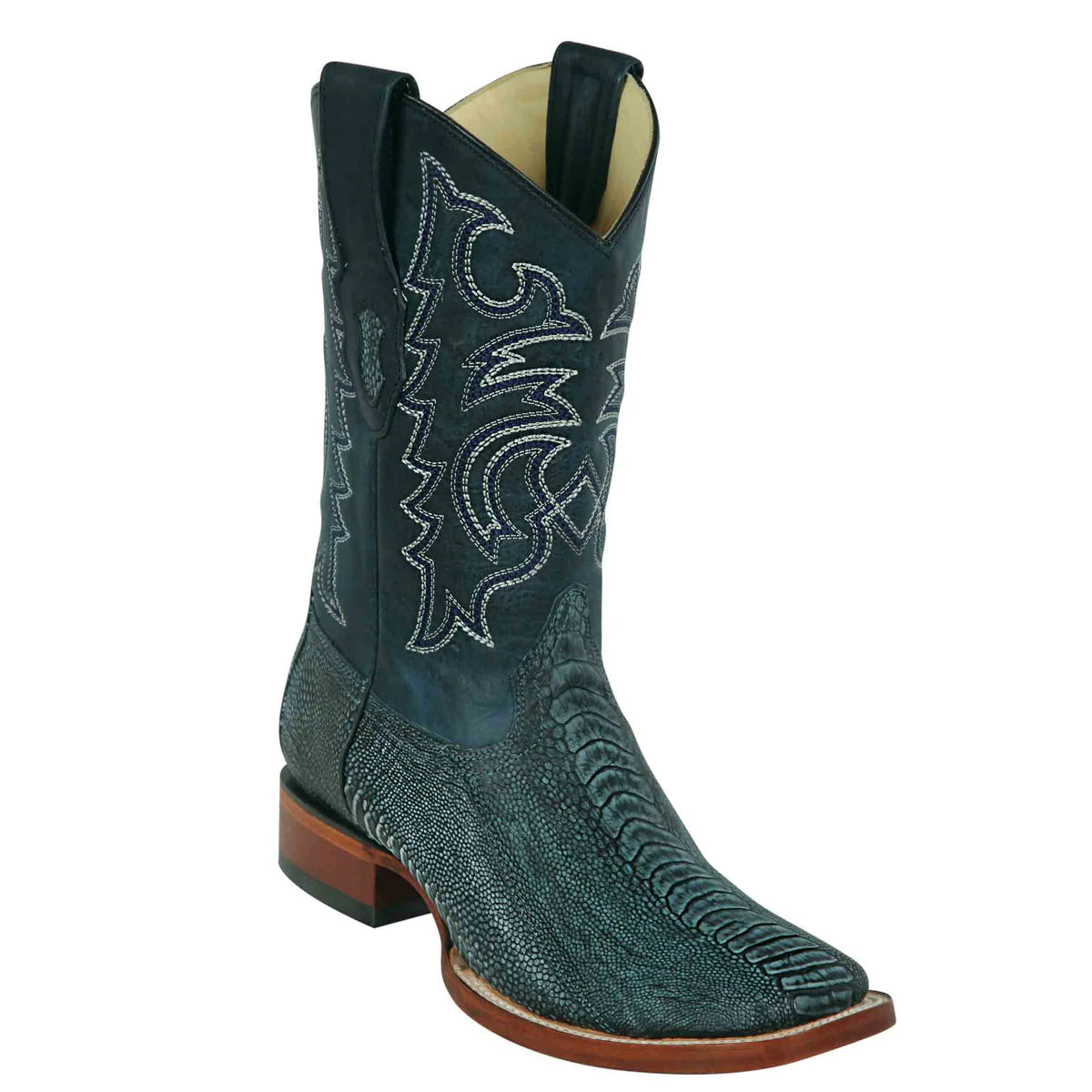Blue ostrich leg square toe cowboy boot