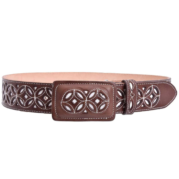 Brown Leather Carved Cowboy Belts