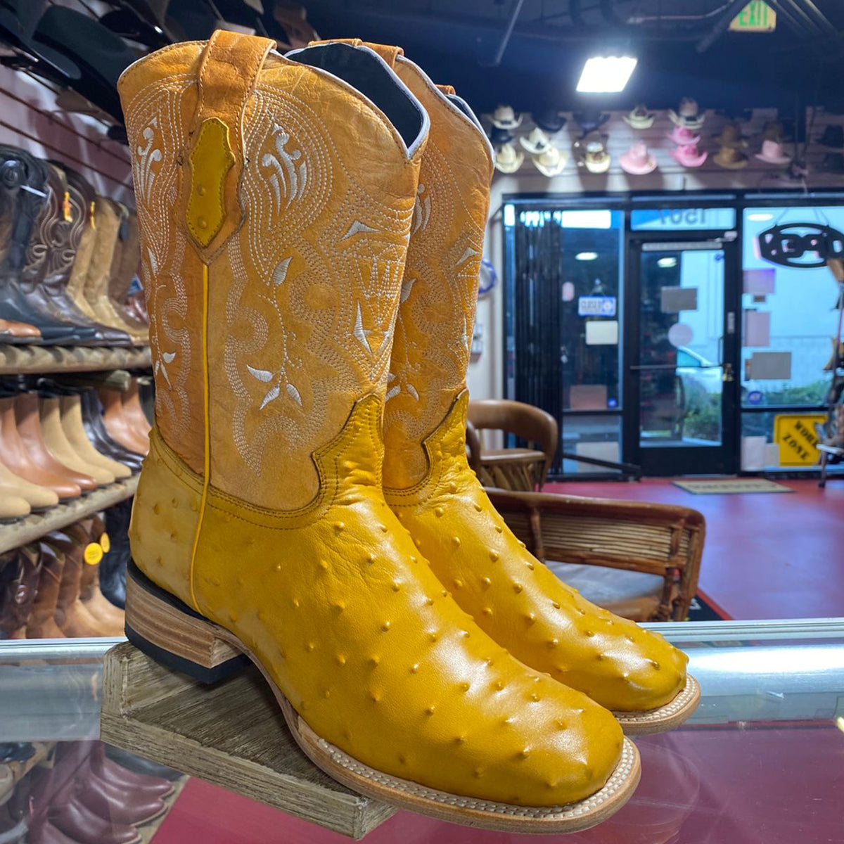 Buttercup Square Toe Cowboy Boots Ostrich Print