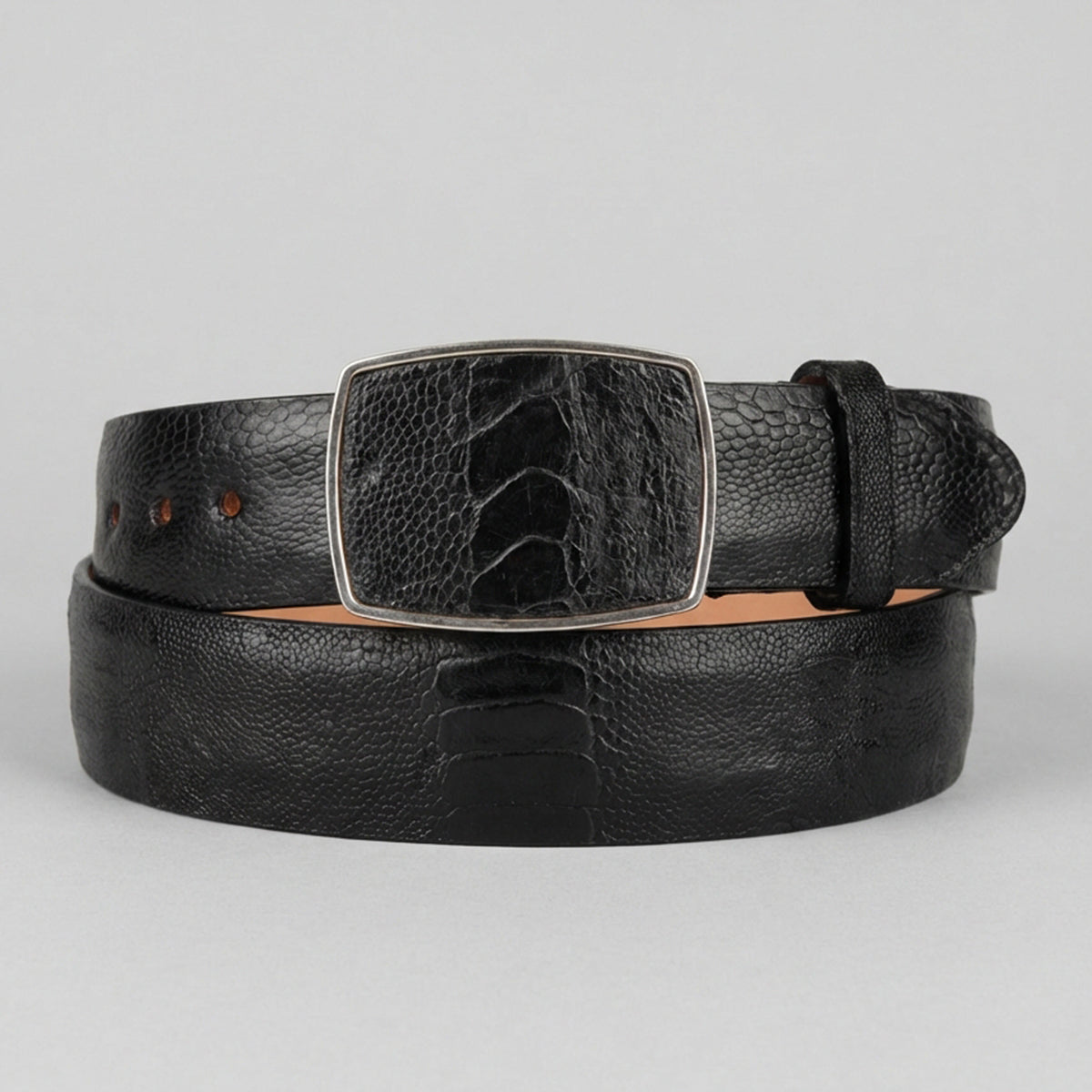 Los Altos Black Ostrich Leg Belt