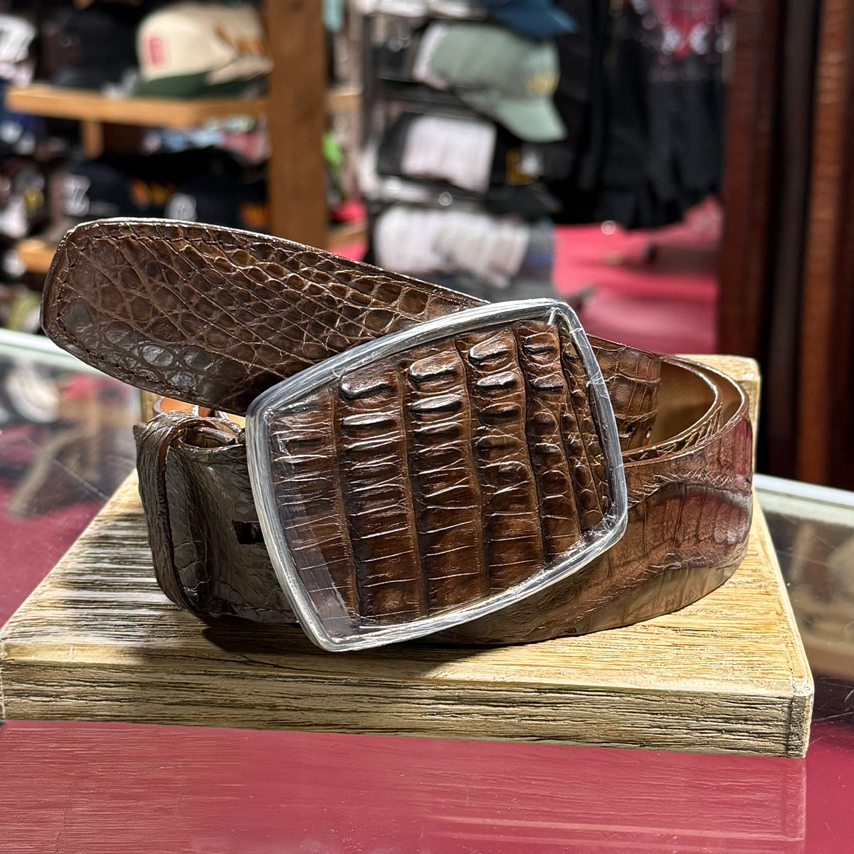 Los Altos Men's Brown Genuine Caiman Belly Leather Belt