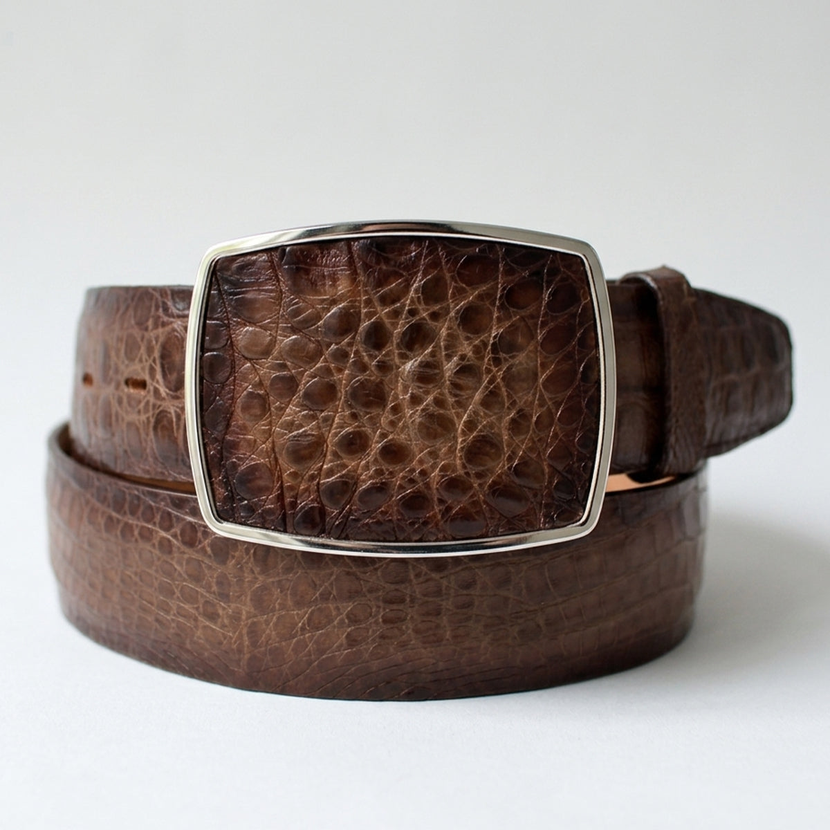 Los Altos Men's Faded Brown Caiman Belly Belt