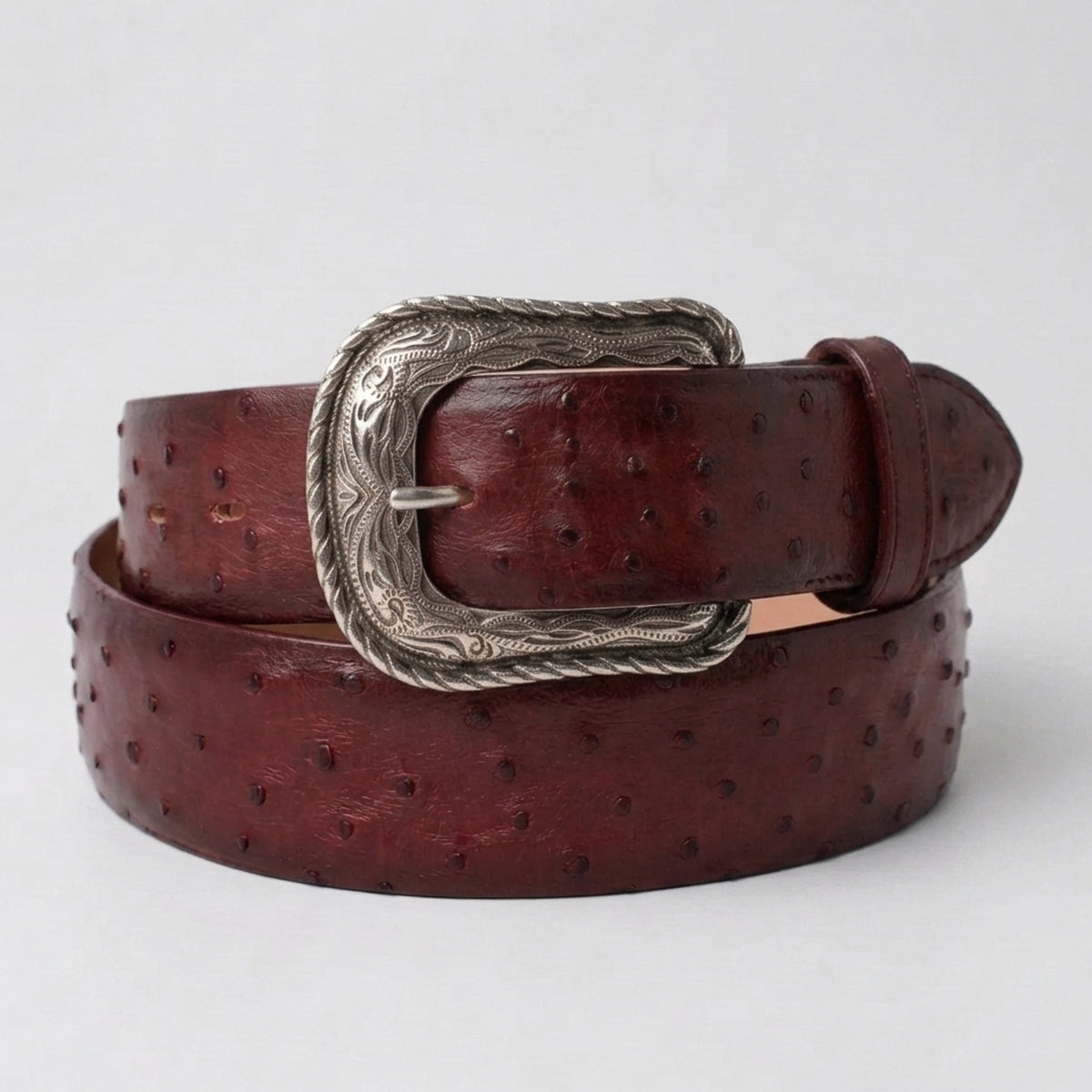 Men's Burnished Burgundy Full Quill Ostrich Belt