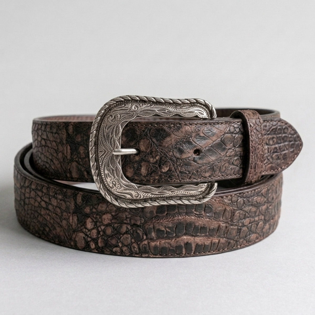 Men's Sanded Brown Caiman Belly Belt