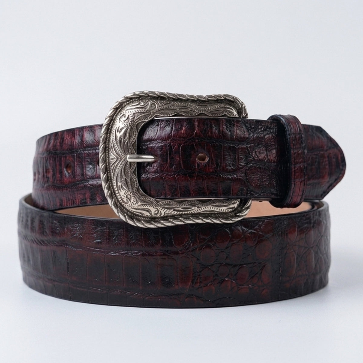Los Altos Black Cherry Caiman Belly Belt | Western Exotic Leather Belt