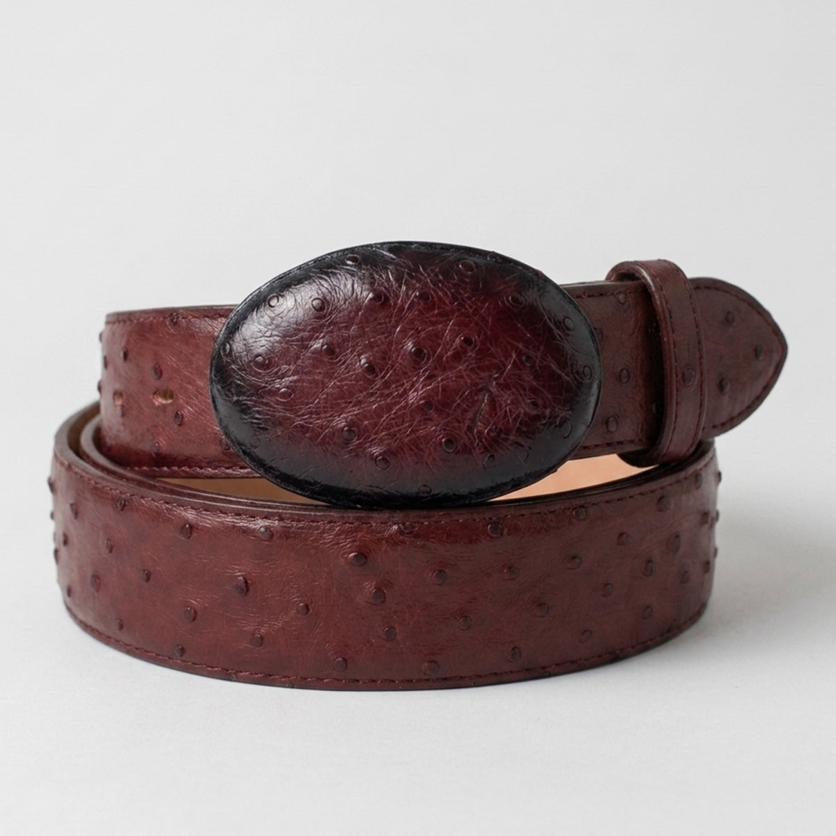 Men's Burnished Burgundy Full Quill Ostrich Belt