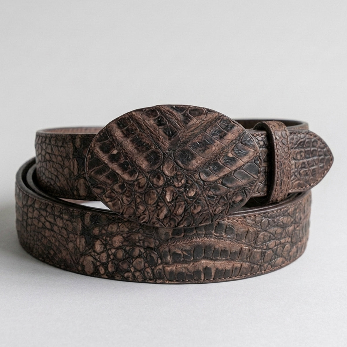 Men's Sanded Brown Caiman Belly Belt
