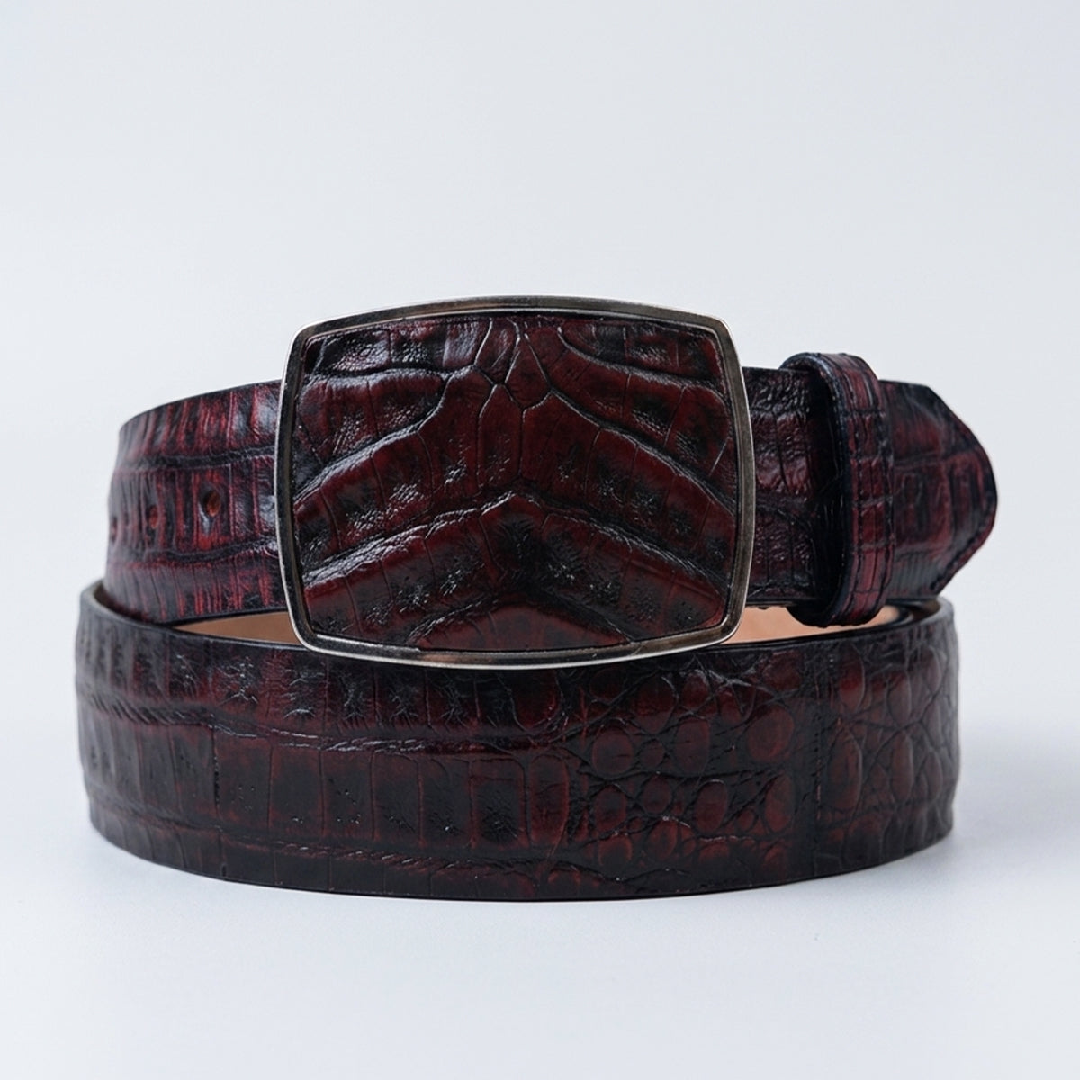 Los Altos Black Cherry Caiman Belly Belt | Western Exotic Leather Belt