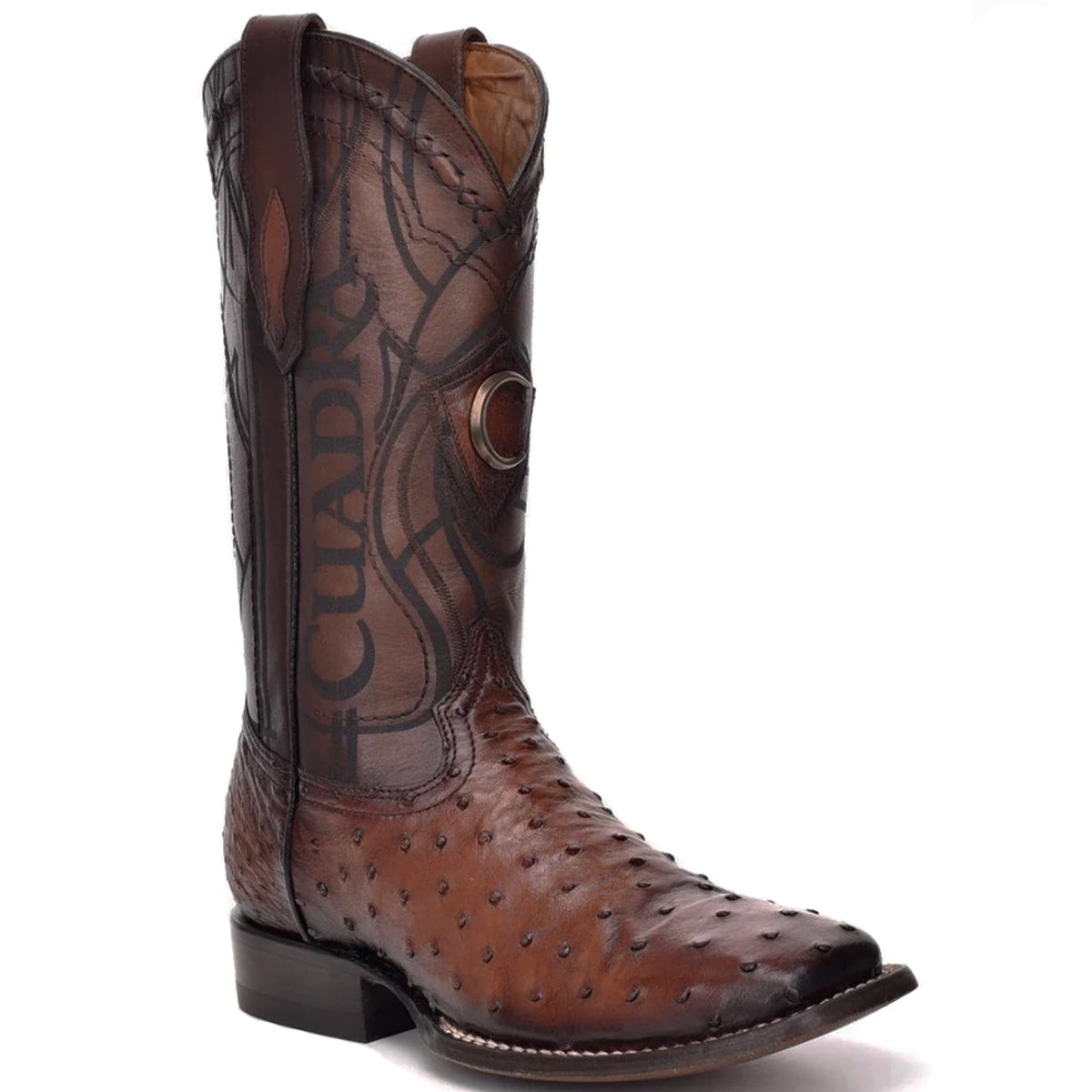 Brown Square Toe Ostrich Boots
