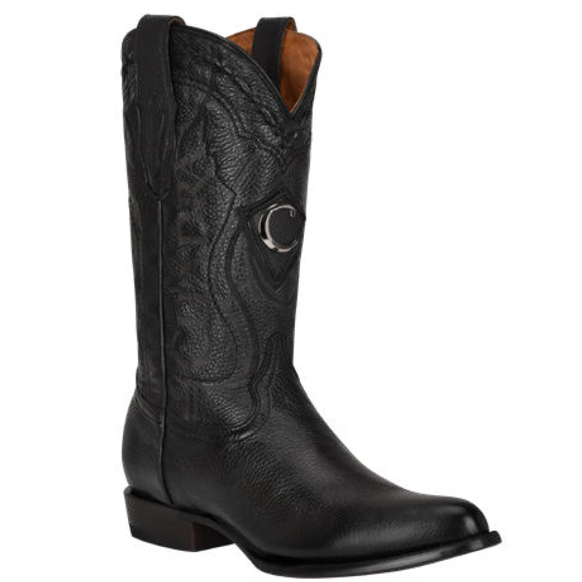 Deer Leather Black Cowboy Boots R-Toe - Cuadra Boots