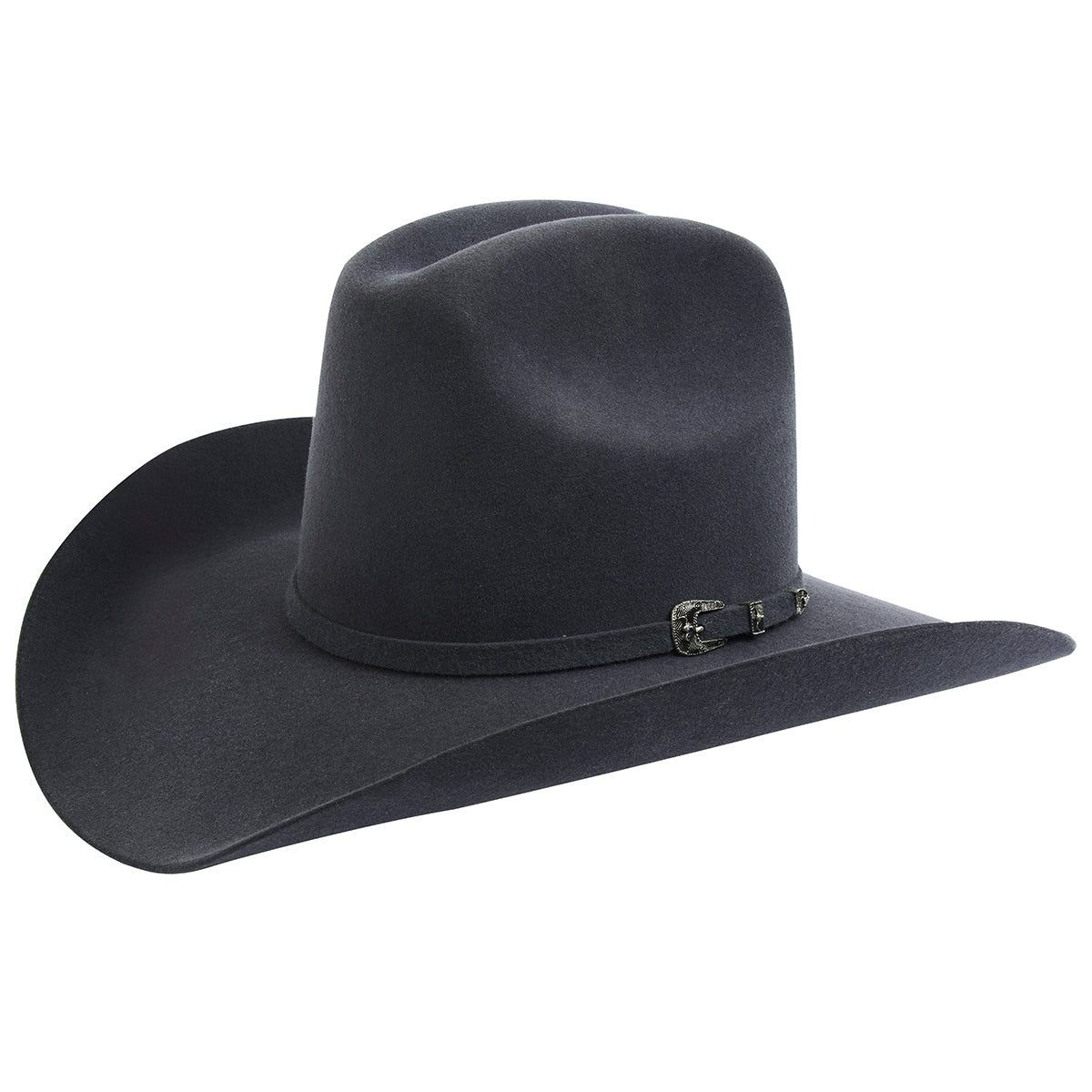 Cuernos Chuecos Quarter Horse crown charcoal gray cowboy felt hat.