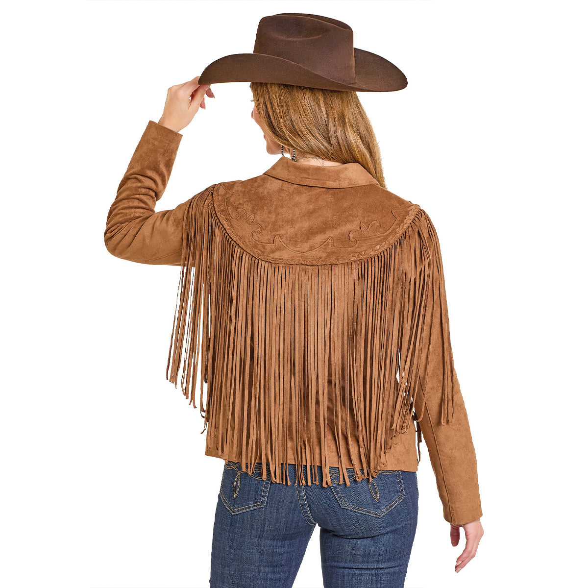 back view Women's Fringe Suede Jacket