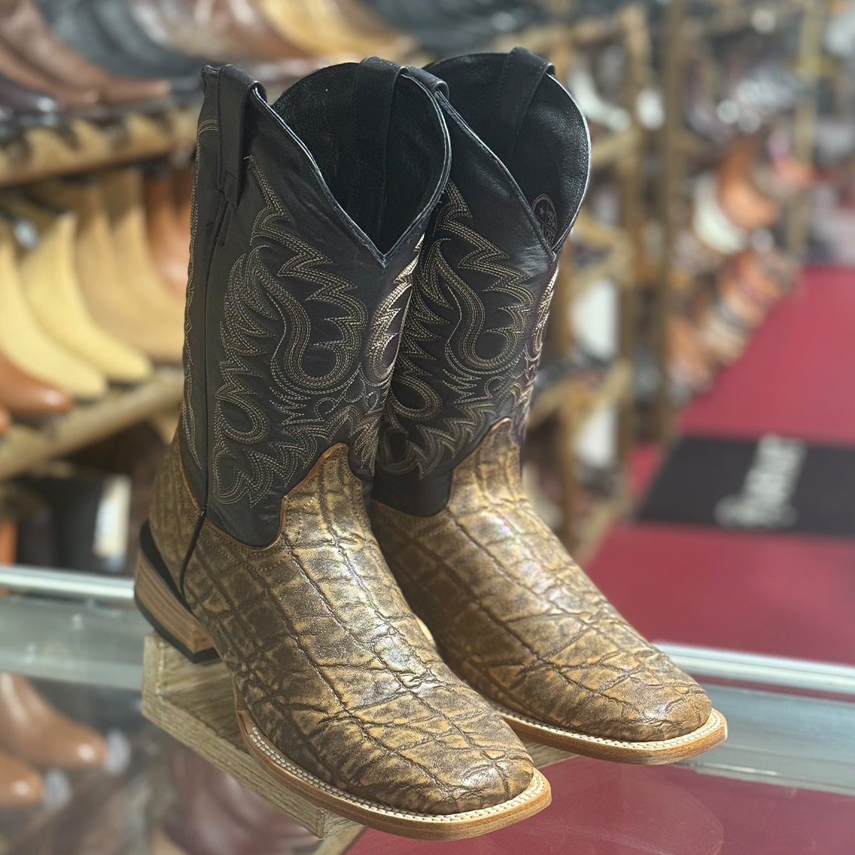 Elephant Print Cowboy Boots Square Toe