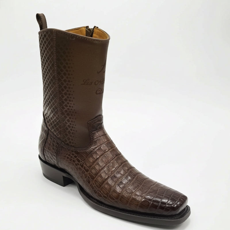 Los Altos Brown Caiman Western Boots 7x Square Toe