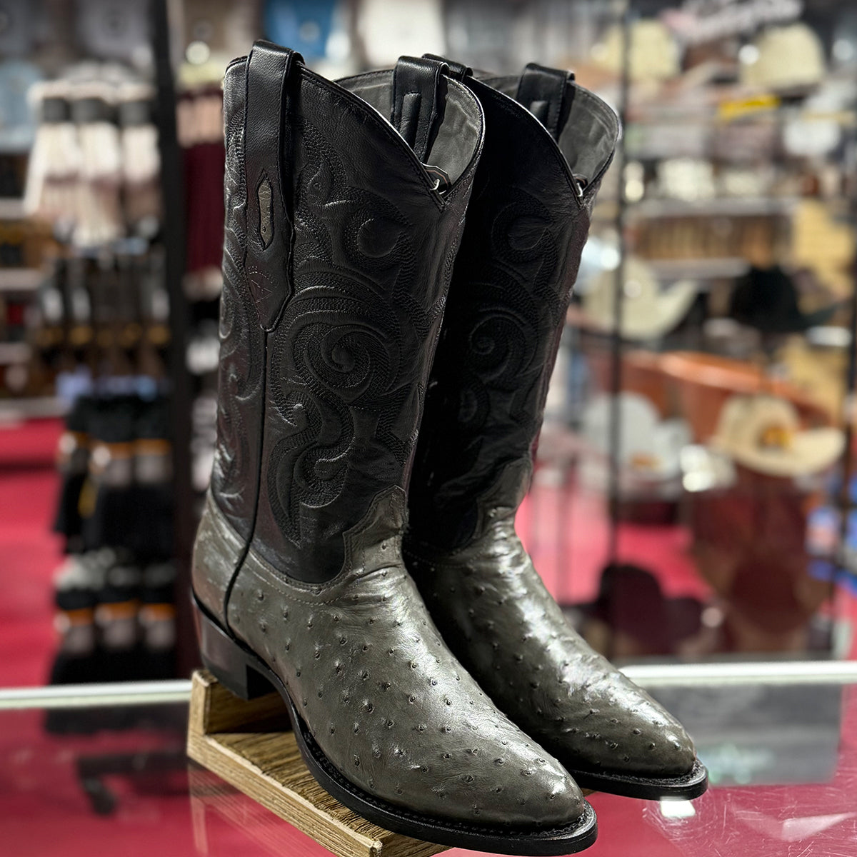 Los Altos Grey ostrich cowboy boots round toe