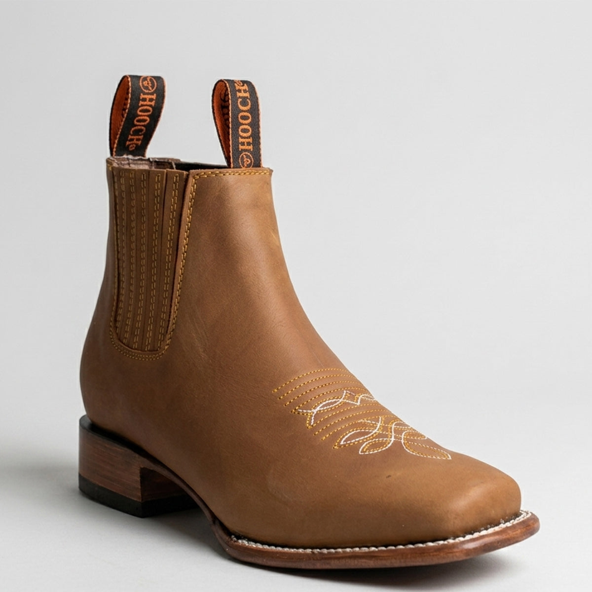 Men's Light Brown Short Square Toe Western Boots