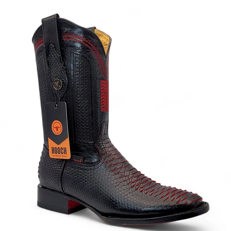 Litmus Red Black Snake Print Boots Square Toe