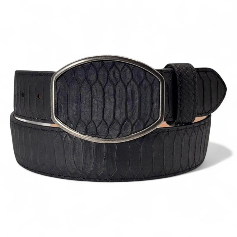 Black python snakeskin print belt.
