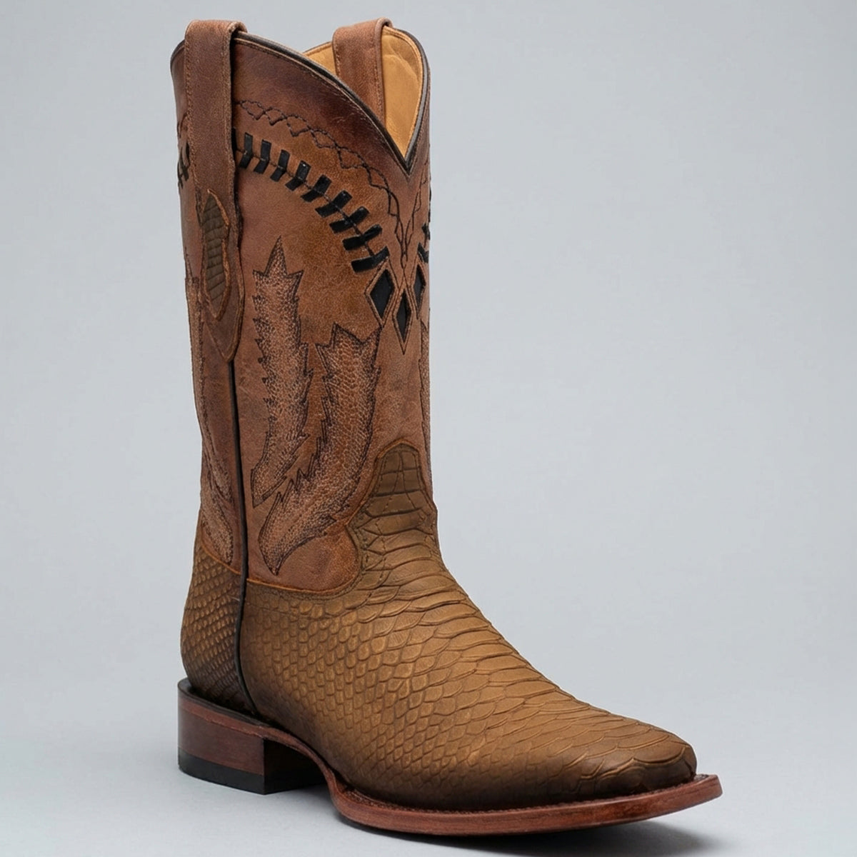 Men's Oryx Python Print Western Boots - Hooch Boots Square Toe