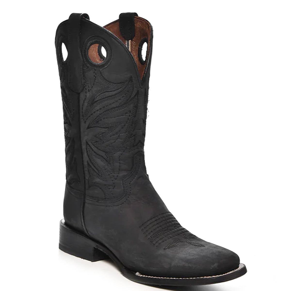 Circle G Men's Black Embroidered Pull Hole Wide Square Toe Western Boot 7.5D