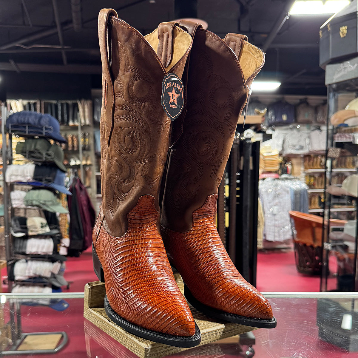 Los Altos Cognac Lizard Western Boots J-Toe