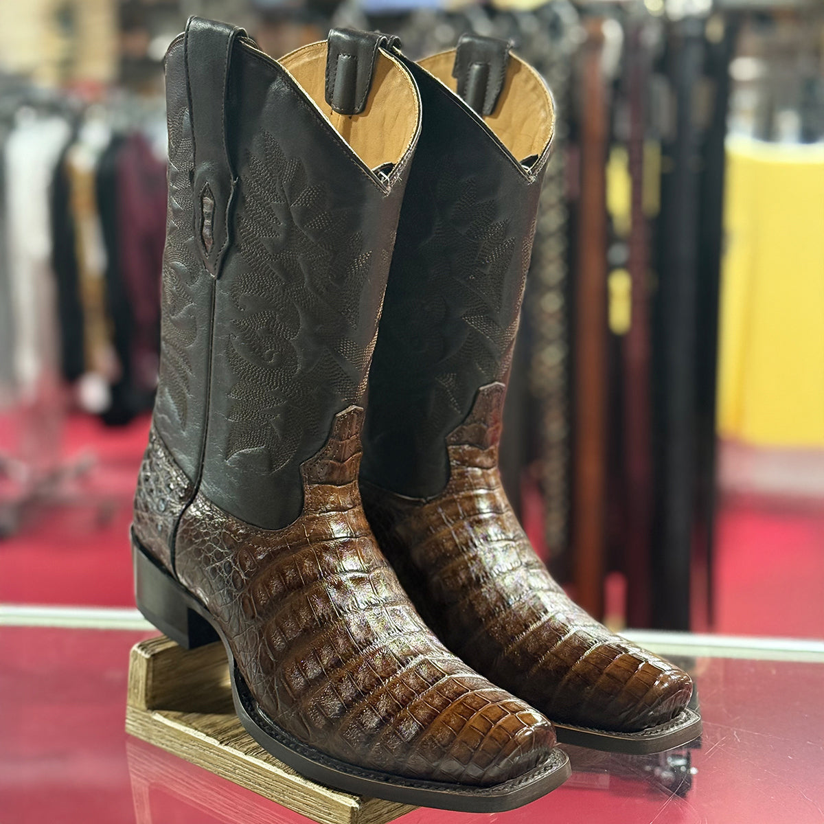 Los Altos Men's Brown Caiman Belly 7x Square Toe Cowboy Boots